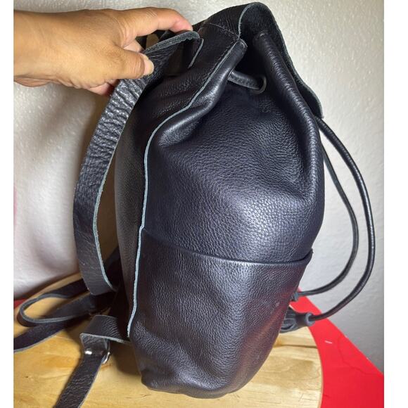 White Stuff Black Leather Medium Backpack - Picture 6 of 10